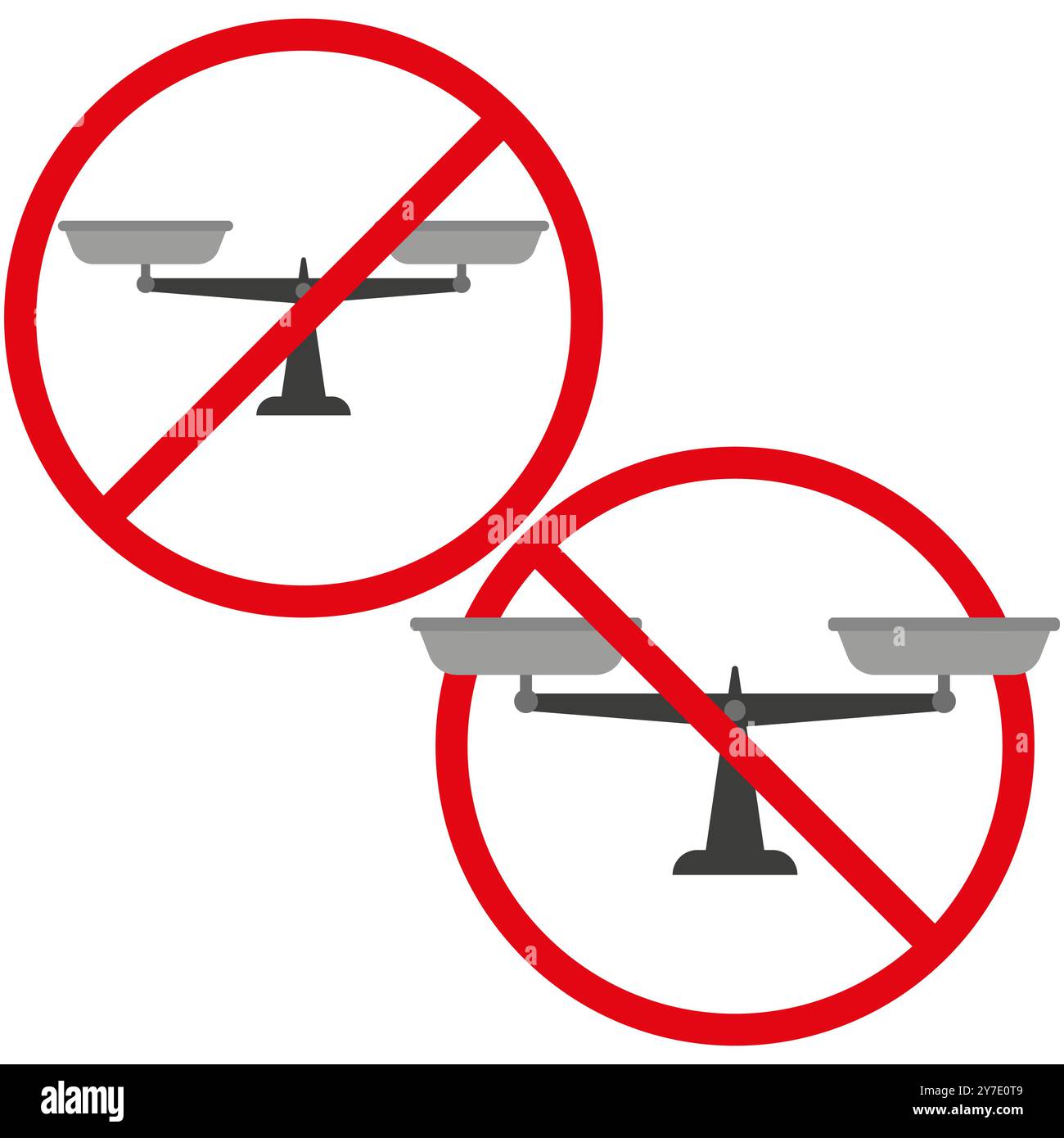 Balance scale prohibition icon. No weighing symbol. Red prohibition ...
