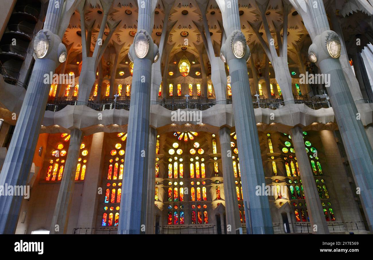 Stained glass decorating the interior of the Sagrada Familia Basilica ...