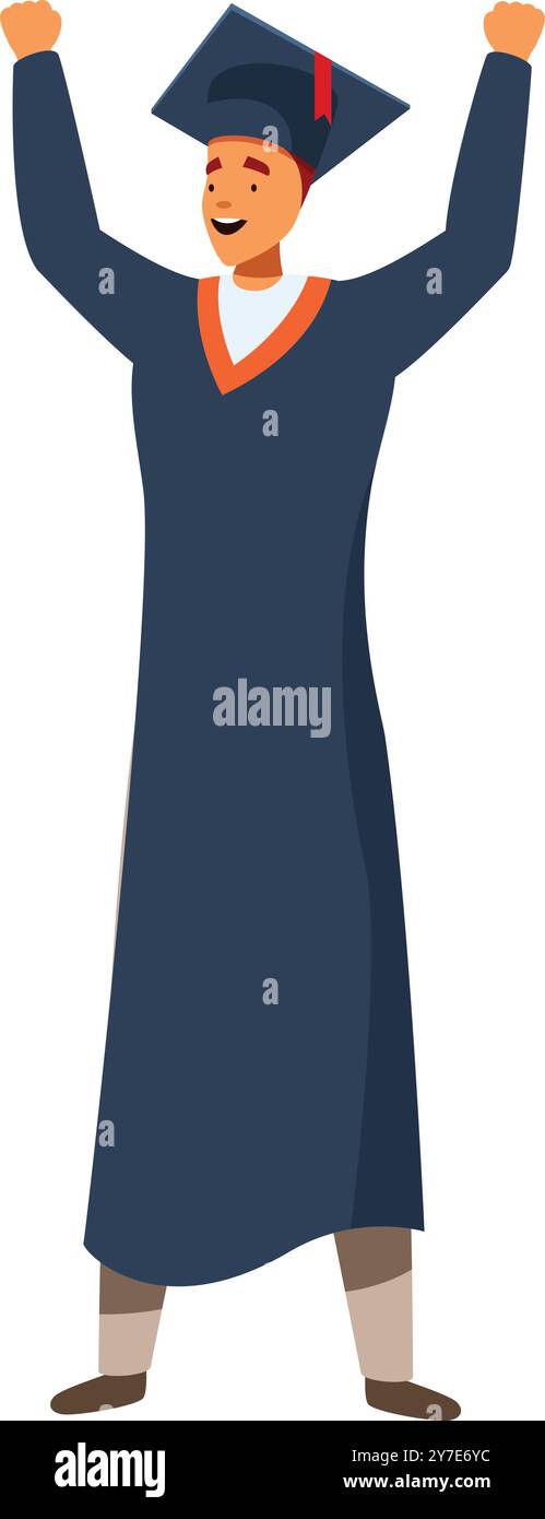 Happy graduate student wearing graduation gown and cap celebrating with ...