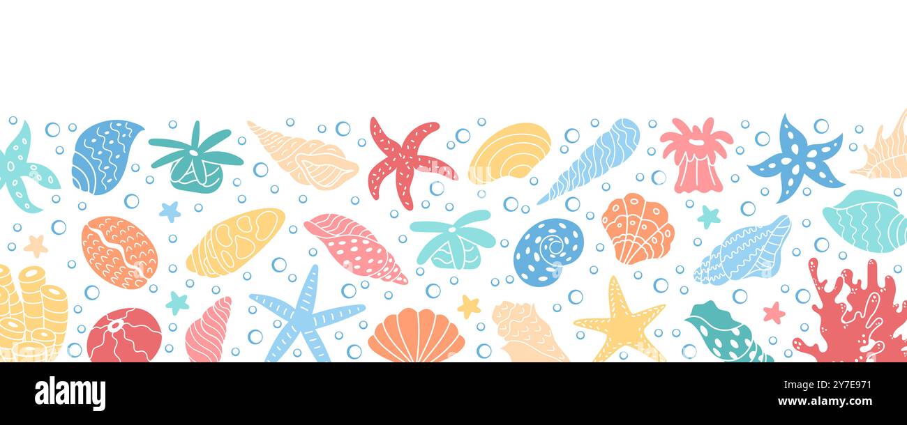 Marine Pattern Design with Coral and Seashells Stock Vector