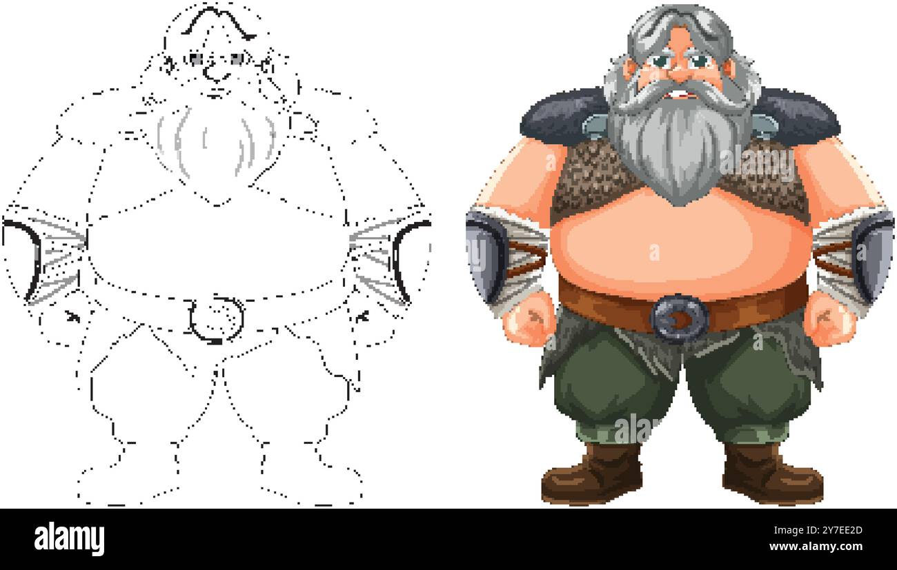 Bearded warrior with armor and green pants Stock Vector
