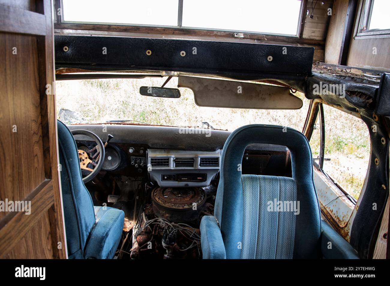 Inside Abendend Rv Driver's seat inside abandoned dilapidated RV at the Bell on Bell ...