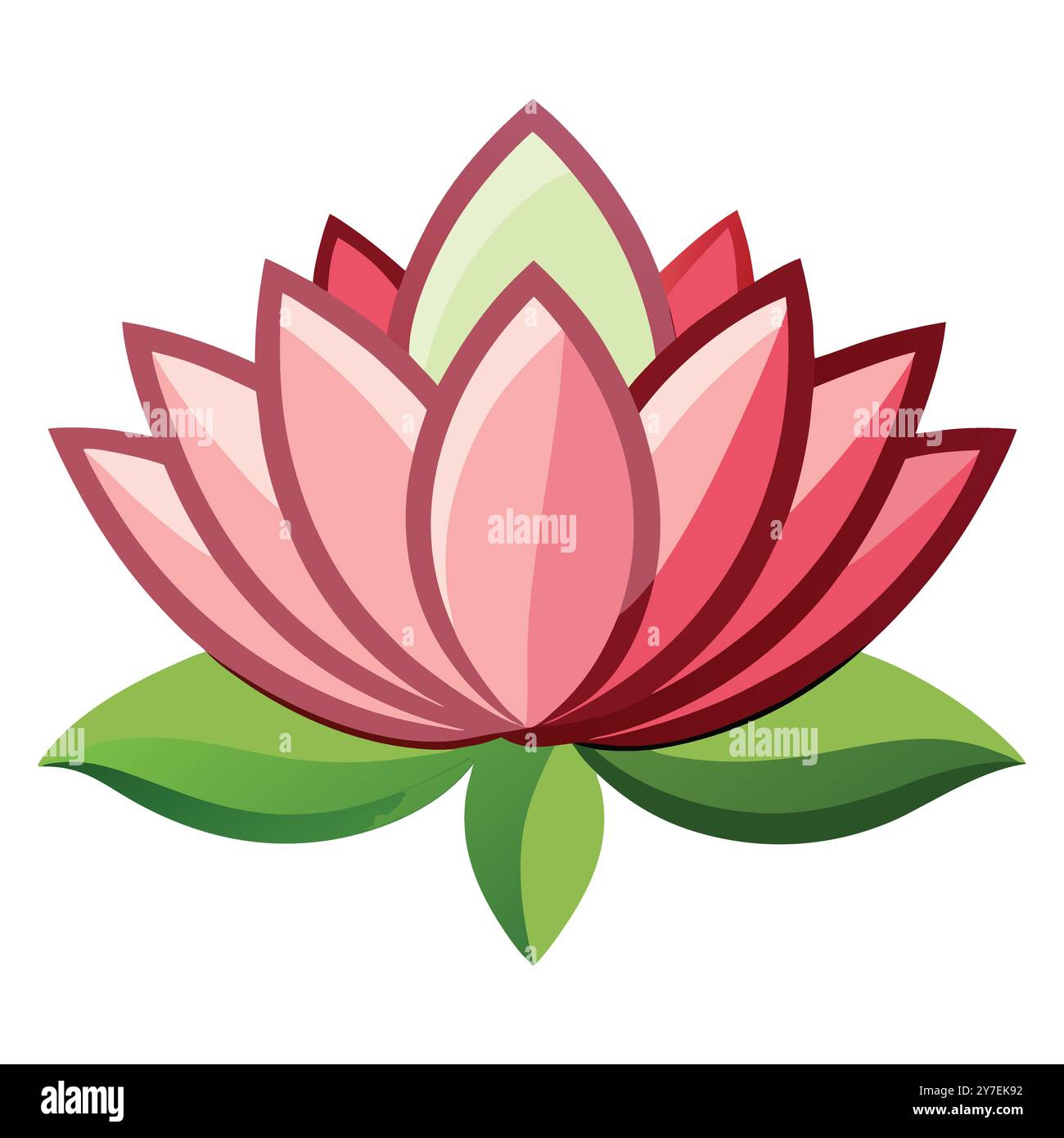 'Elegant Pink Lotus Flower Icon with Green Leaves' Stock Vector