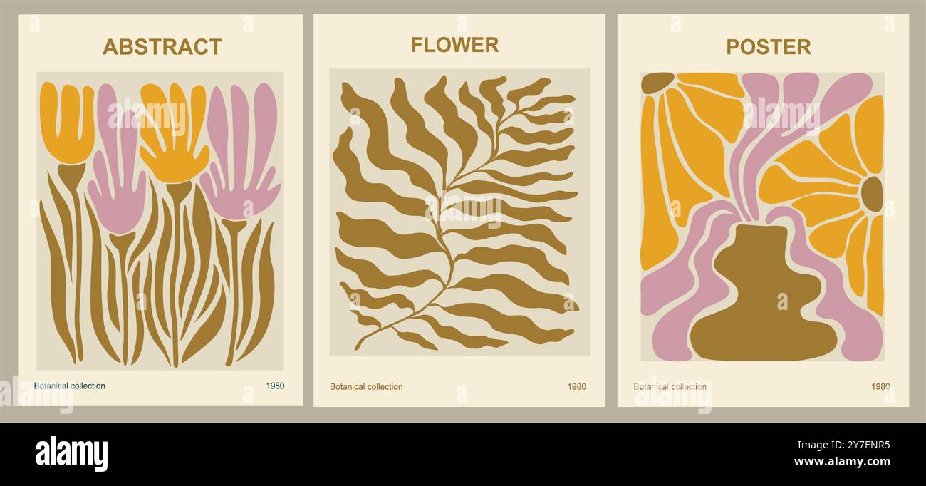 Set of abstract Flower Market retro art posters Stock Vector Image ...