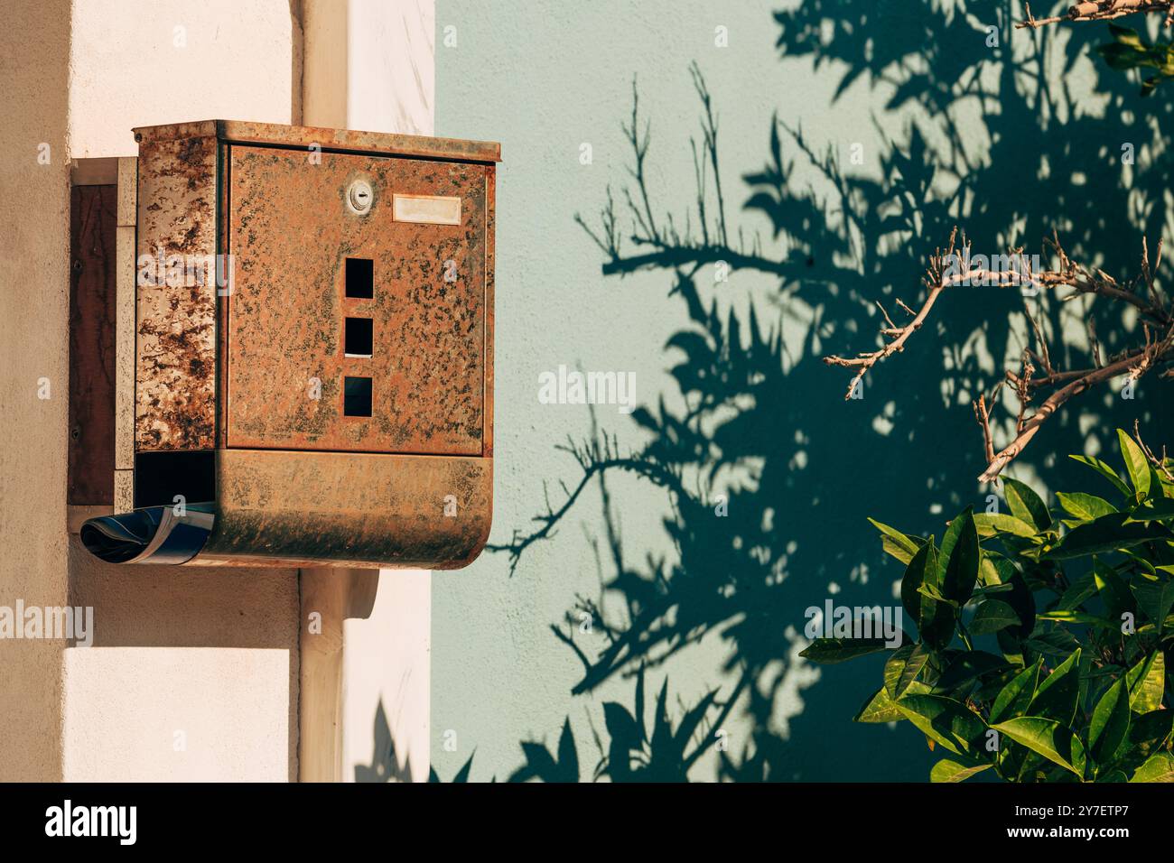 Old rusty mailbox or letterbox, selective focus Stock Photo