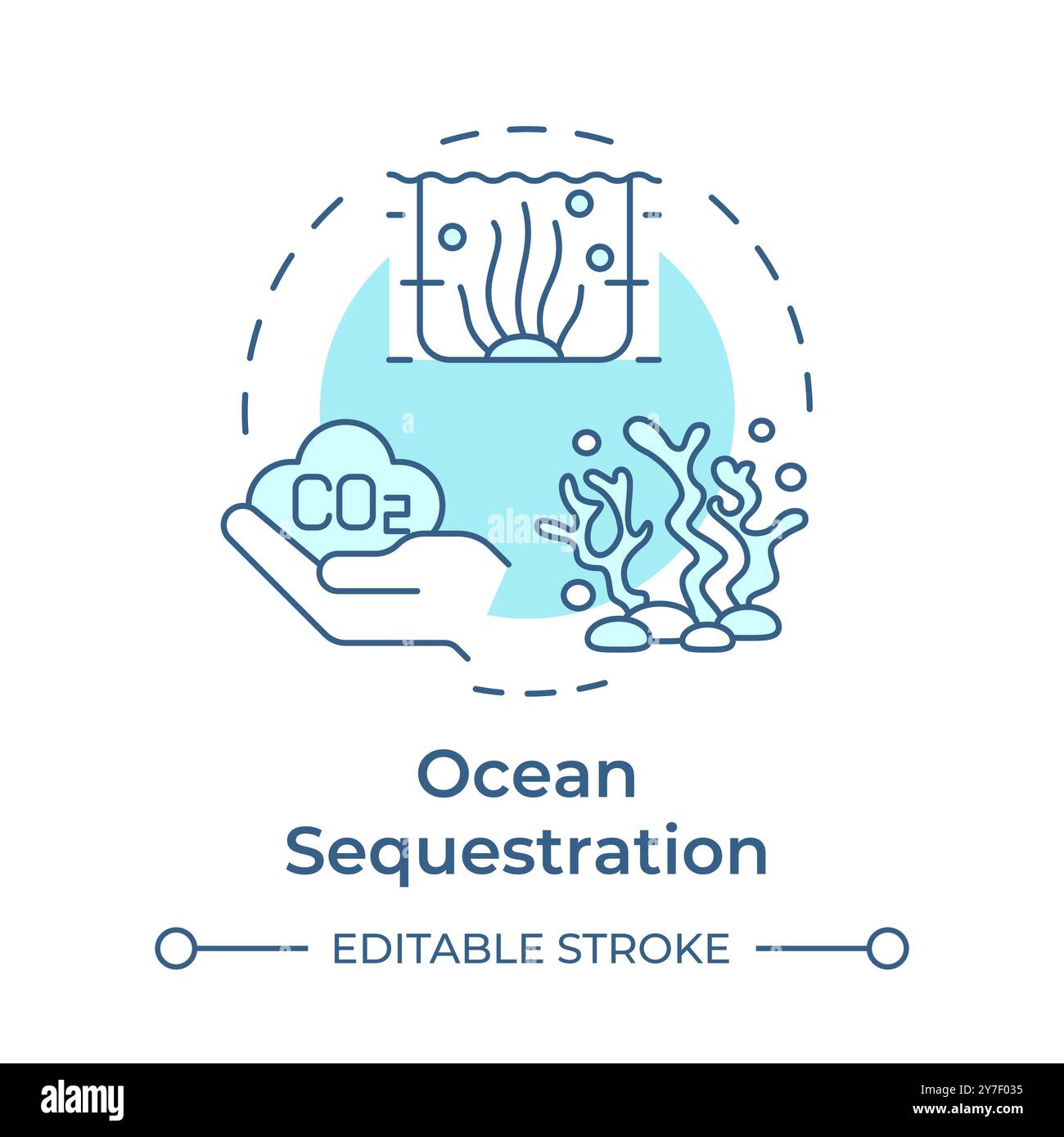 Ocean sequestration soft blue concept icon Stock Vector