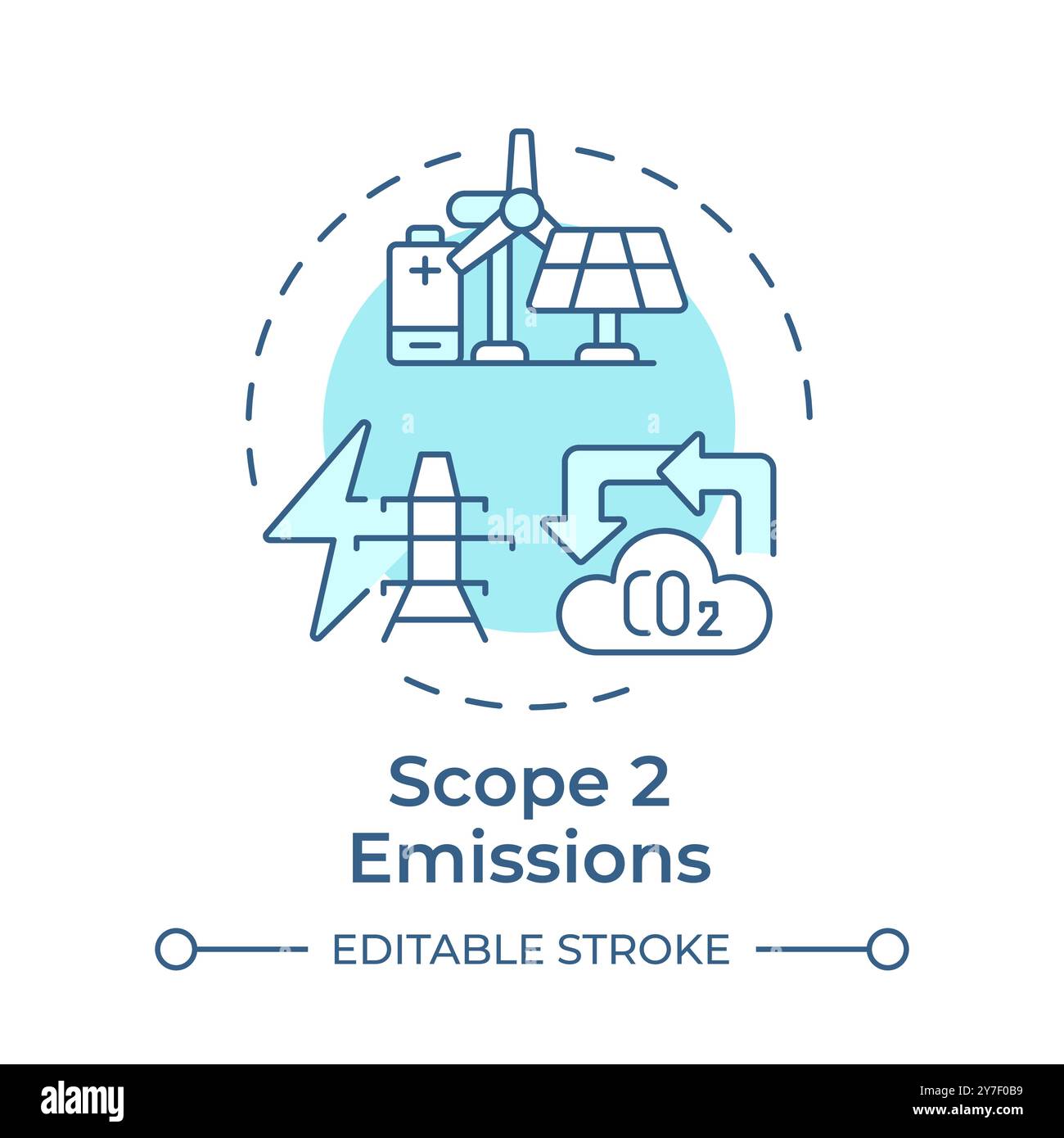 Scope 2 emissions soft blue concept icon Stock Vector