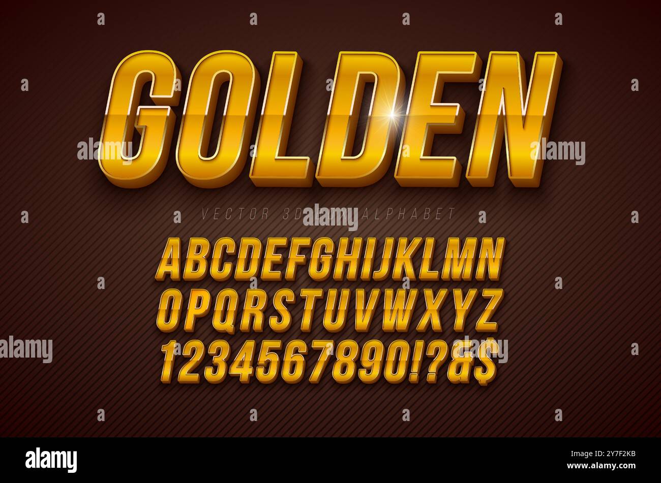 Vector 3d Alphabet Font Set with Golden Frame and Shadow on Dark ...