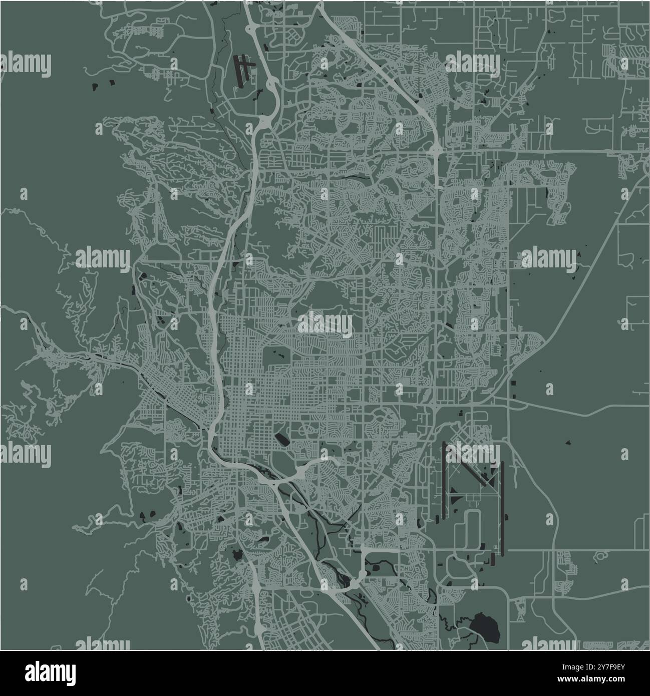 Map of Colorado Springs in Colorado in a smooth dark style. Contains layered vector with roads water, parks, etc. Stock Vector