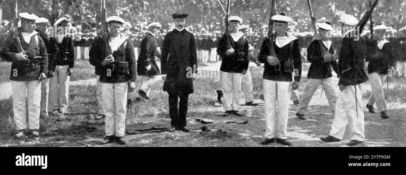 Ullmo paraded in front of the troops after his degradation. 20th June 1908 Stock Photo