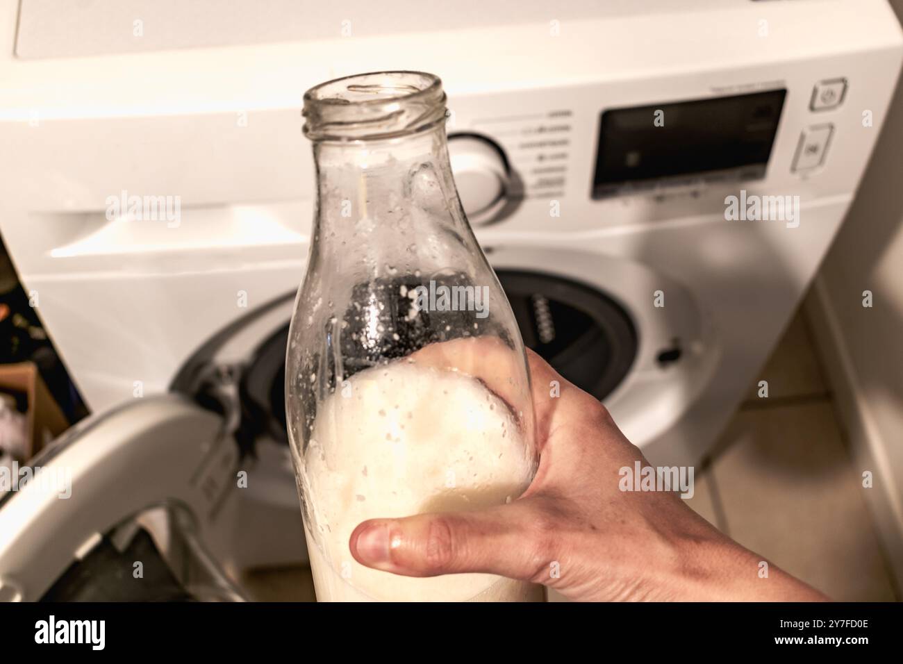 Homemade laundry for washing machine, Marseille grated soap, do it yourself, zero waste, eco friendly, natural product for wash and cleaning Stock Photo