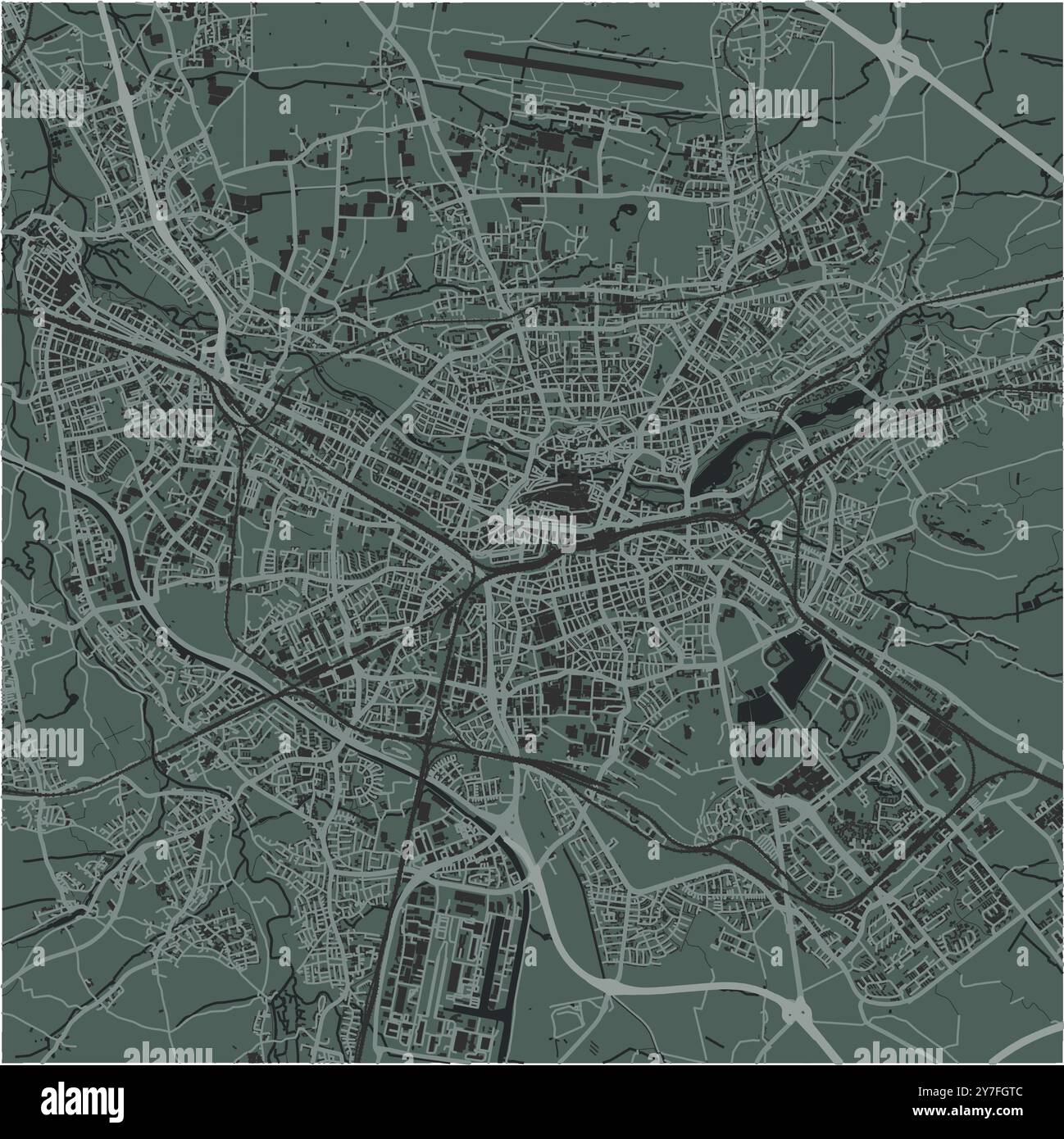 Map of Nuremberg in Germany in a smooth dark style. Contains layered ...