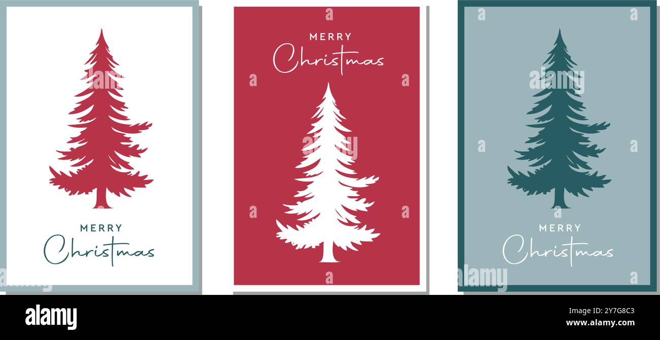 set of christmas greeting cards with fir tree vector illustration Stock ...