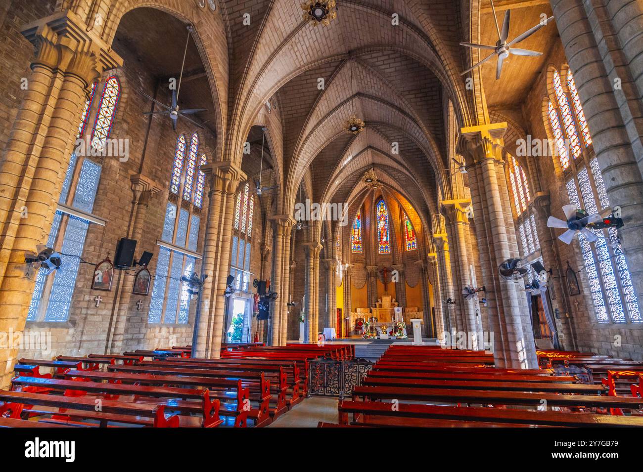 Interior indoor of Christ the King Cathedral also called Nha Trang Cathedral or French Stone Church in Asia. Nha Trang, Vietnam - August 22, 2024 Stock Photo