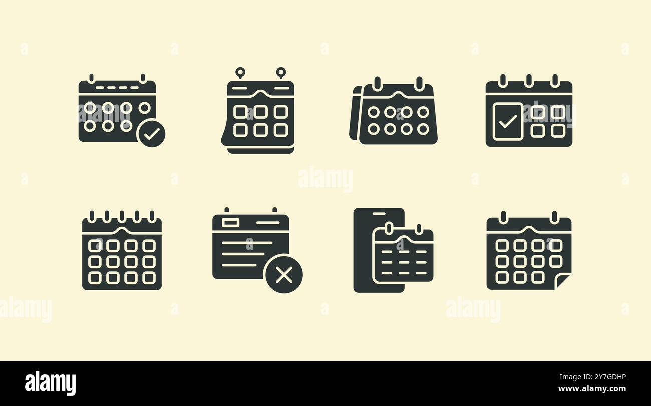 Minimalist calendar and event flat field icon illustration set design ...
