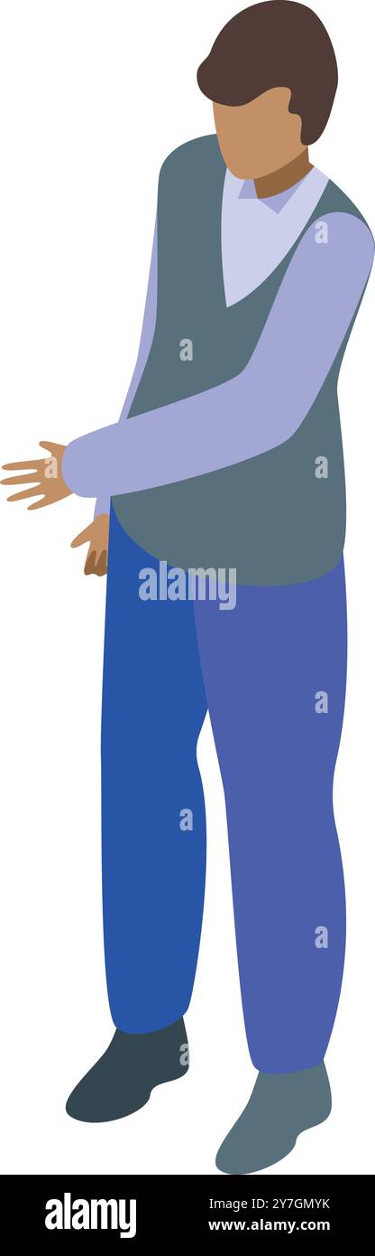 Young man is gesturing with his hand outstretched Stock Vector
