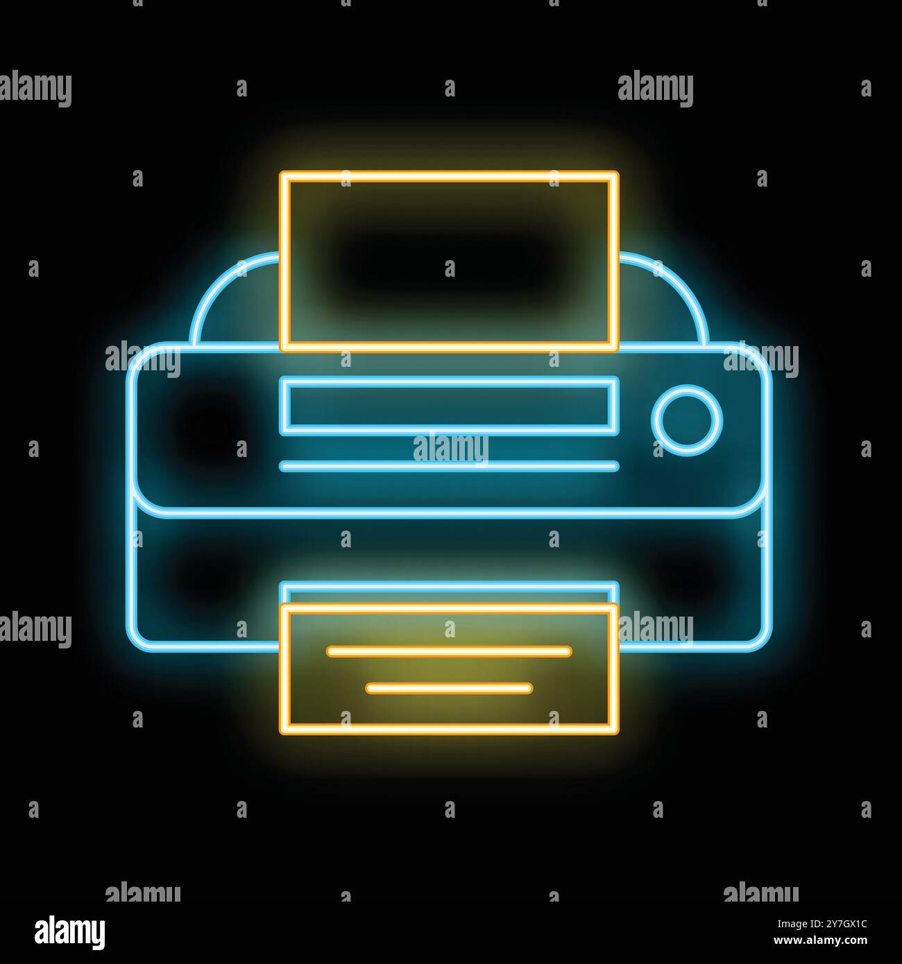 Glowing neon line printer icon isolated on black background vector illustration Stock Vector