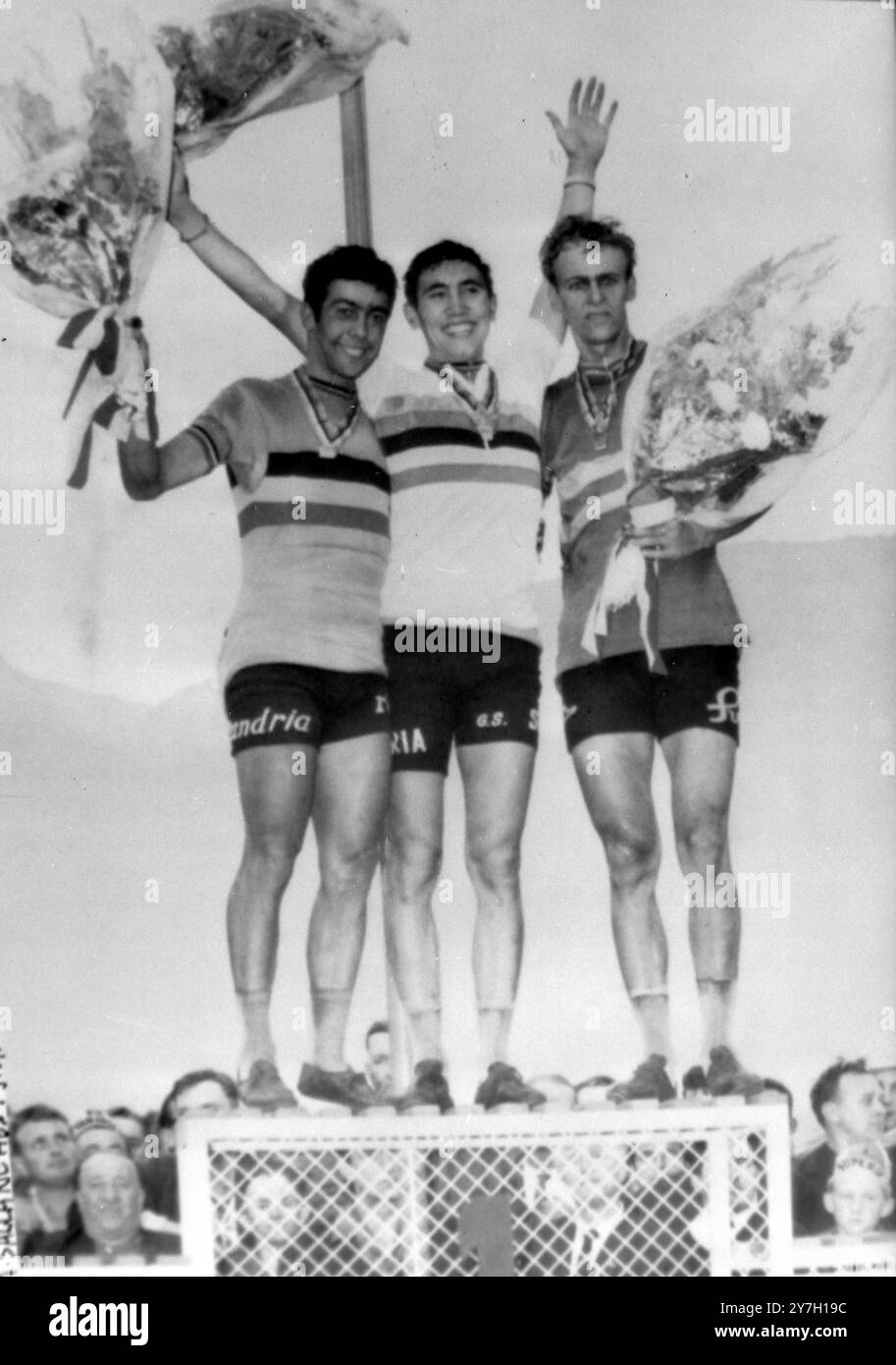AMATEUR ROAD RACE CHAMPIONS EDDY MERCKX, WILLY PLANCKAERT AND GOSTA  PETTERSON IN FRANCE /  ;  5 SEPTEMBER 1964 Stock Photo