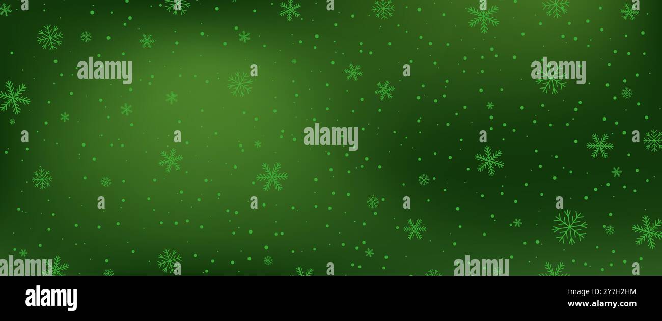 Horisontal green background with snowfall. Stock Vector