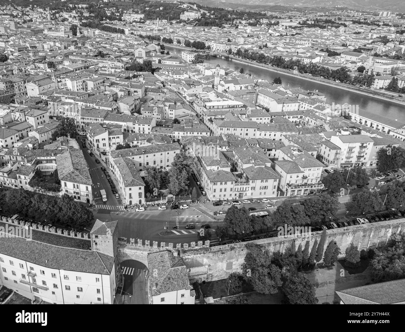 Aerial view historic city river Black and White Stock Photos & Images ...