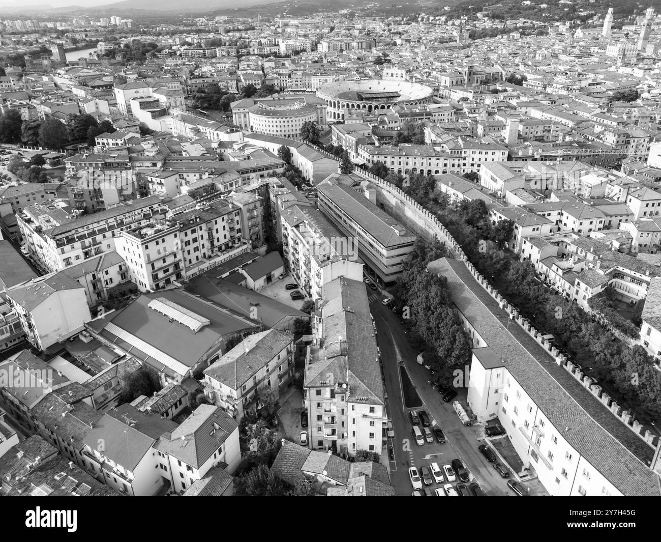 Aerial view of Verona, Italy showcasing the historic Arena di Verona ...