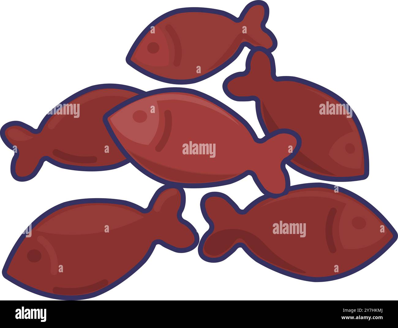 Crispy fish with conserve flavor. Salmon dry cat food. Image for design of pet store or veterinary clinic. Simple flat vector isolated on white backgr Stock Vector