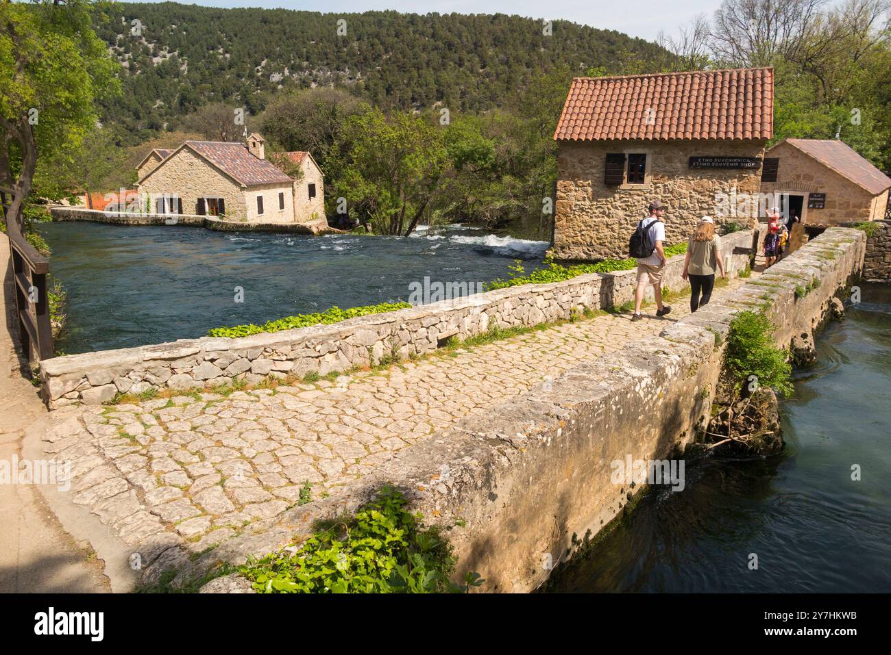 Beautiful Scene View With Low Level Stone Bridge River Crossing Used By beautiful-scene-view-with-low-level-stone-bridge-river-crossing-used-by