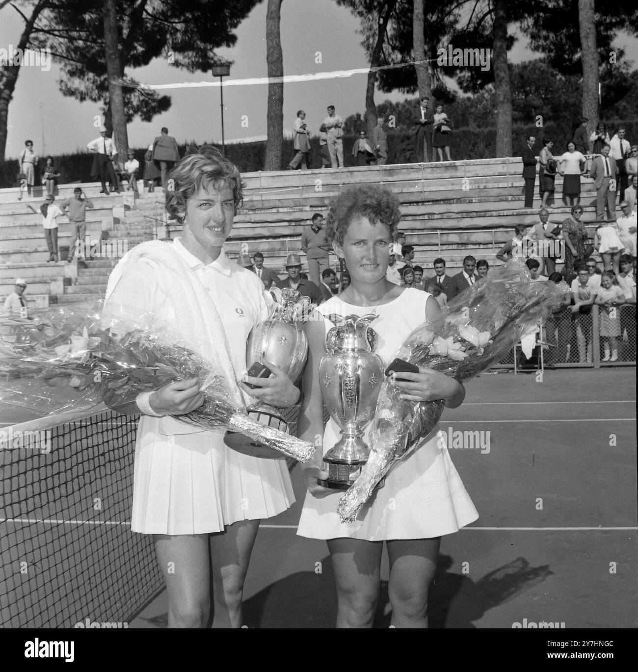 TENNIS PLAYERS LESLEY TURNER WITH MARGARET SMITH WITH TROPHIES WIN IN ...
