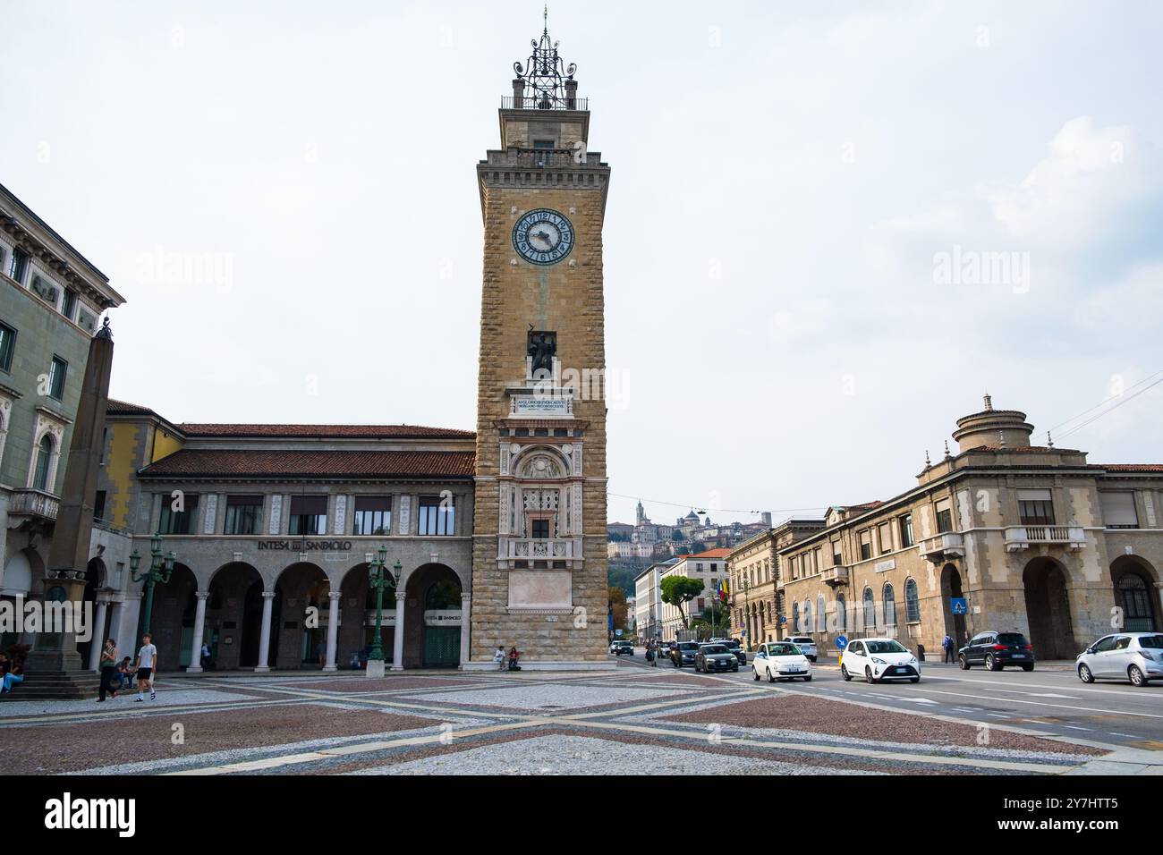 Street view with Piacentiniano Centre and Piazza Matteotti area, Citta Bassa, Bergamo, Italy Stock Photo