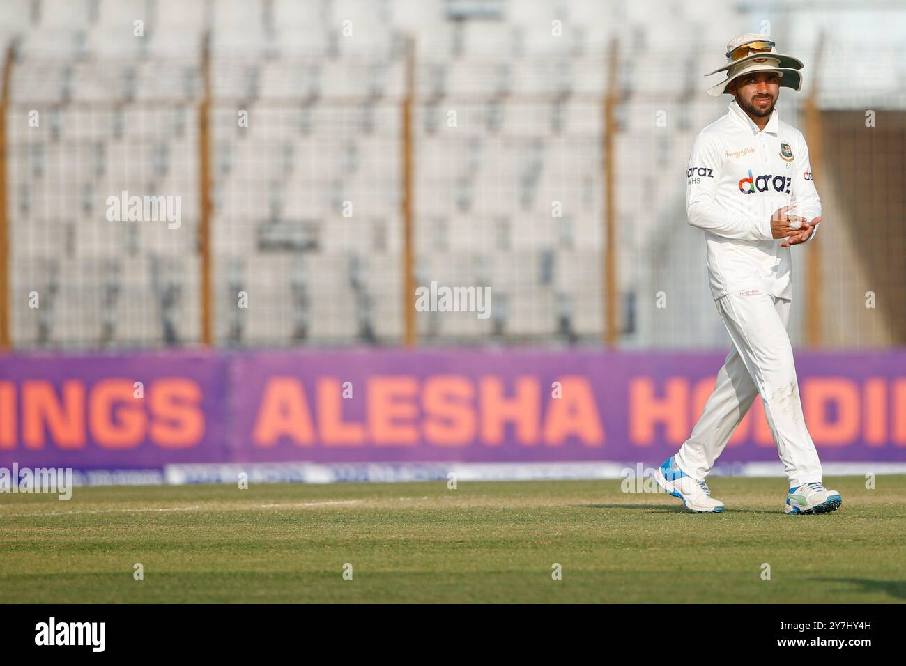 Bangladeshi batter Mominul Haque during Bangladesh and Pakistan first Test match day two at the Zahur Ahmed Chowdhury Stadium in Chattogram of two mat Stock Photo