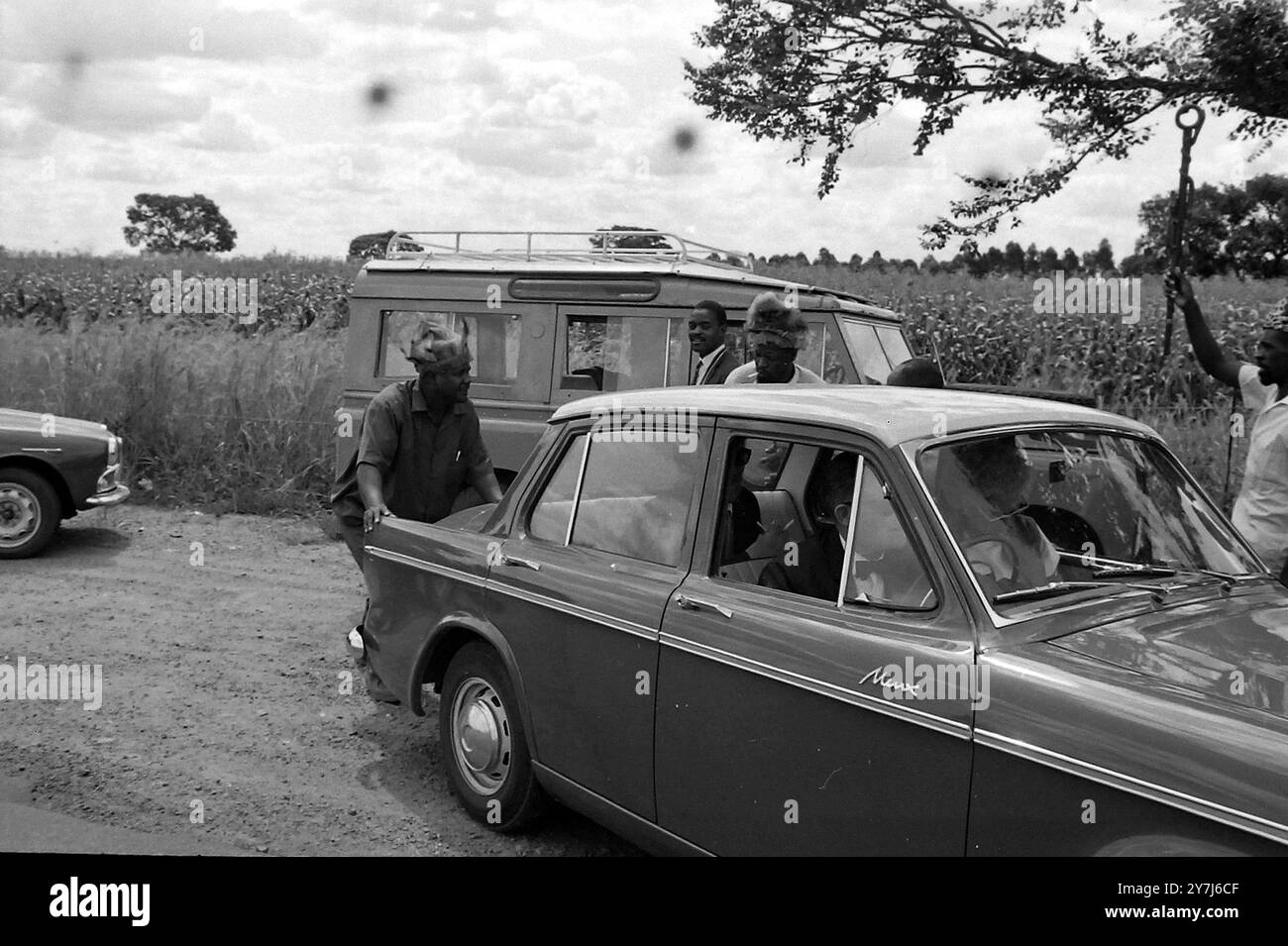 JOSHUA NKOMO GIVES ROADSIDE PRESS CONFERENCE IN SALISBURY, SOUTHERN RHODESIA /  ;  29 FEBRUARY 1964 Stock Photo