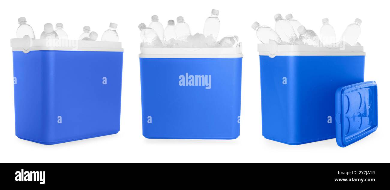 Cool box with bottles of water isolated on white, set Stock Photo - Alamy