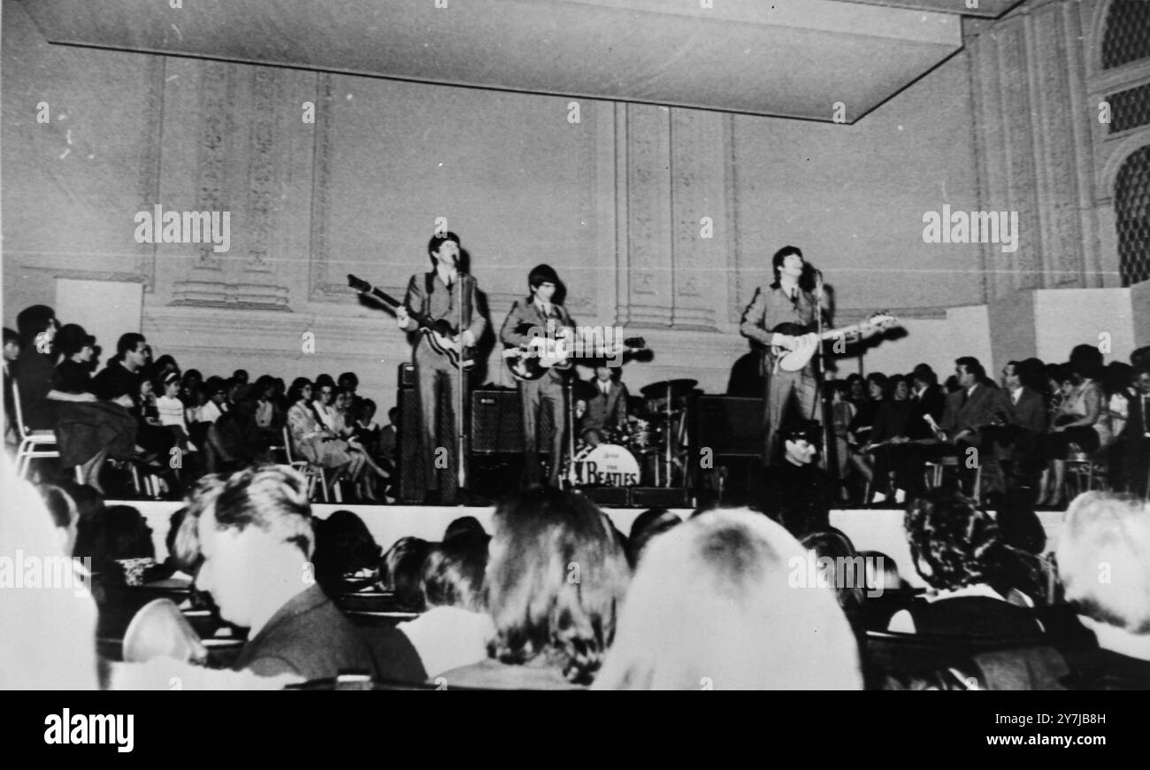 The Beatles perform at Carnegie Hall in New York City, Feb. 12 