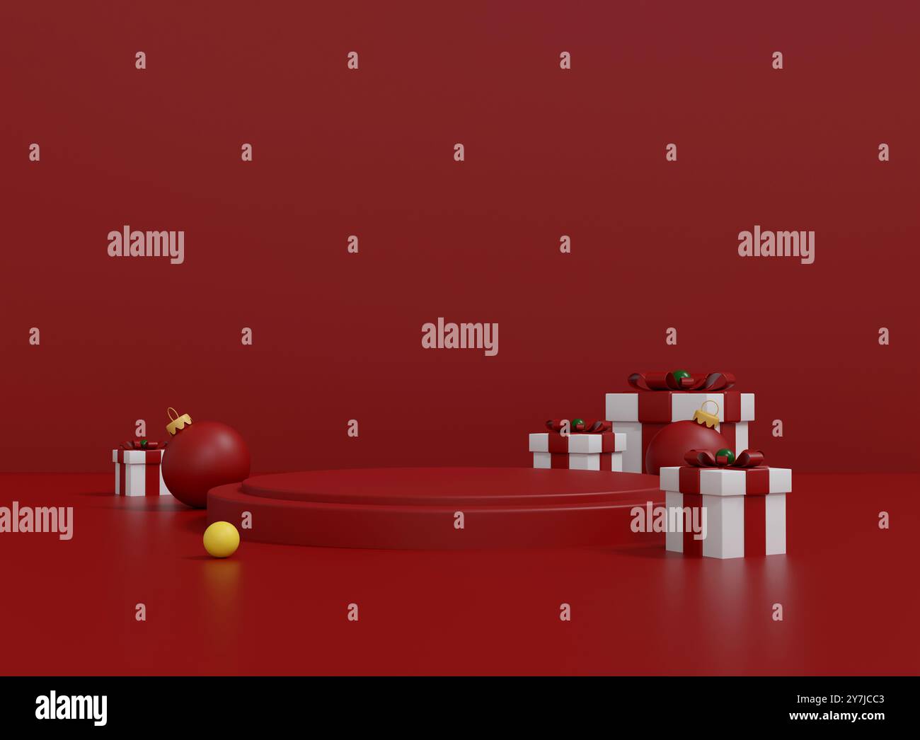 Christmas Gift Boxes and Golden Stars on Red Podium Background ...