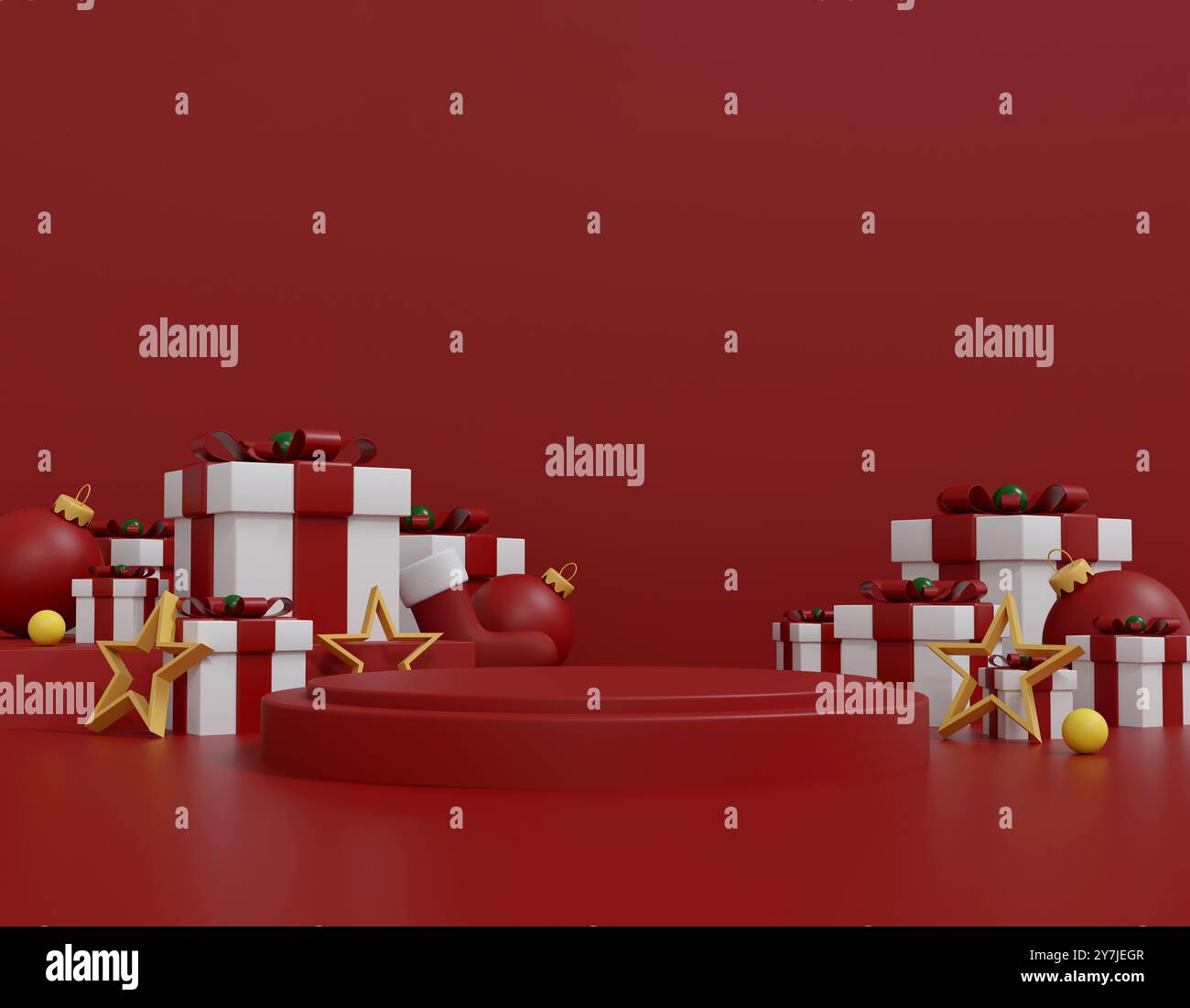 Christmas Gift Boxes and Golden Stars on Red Podium Background ...