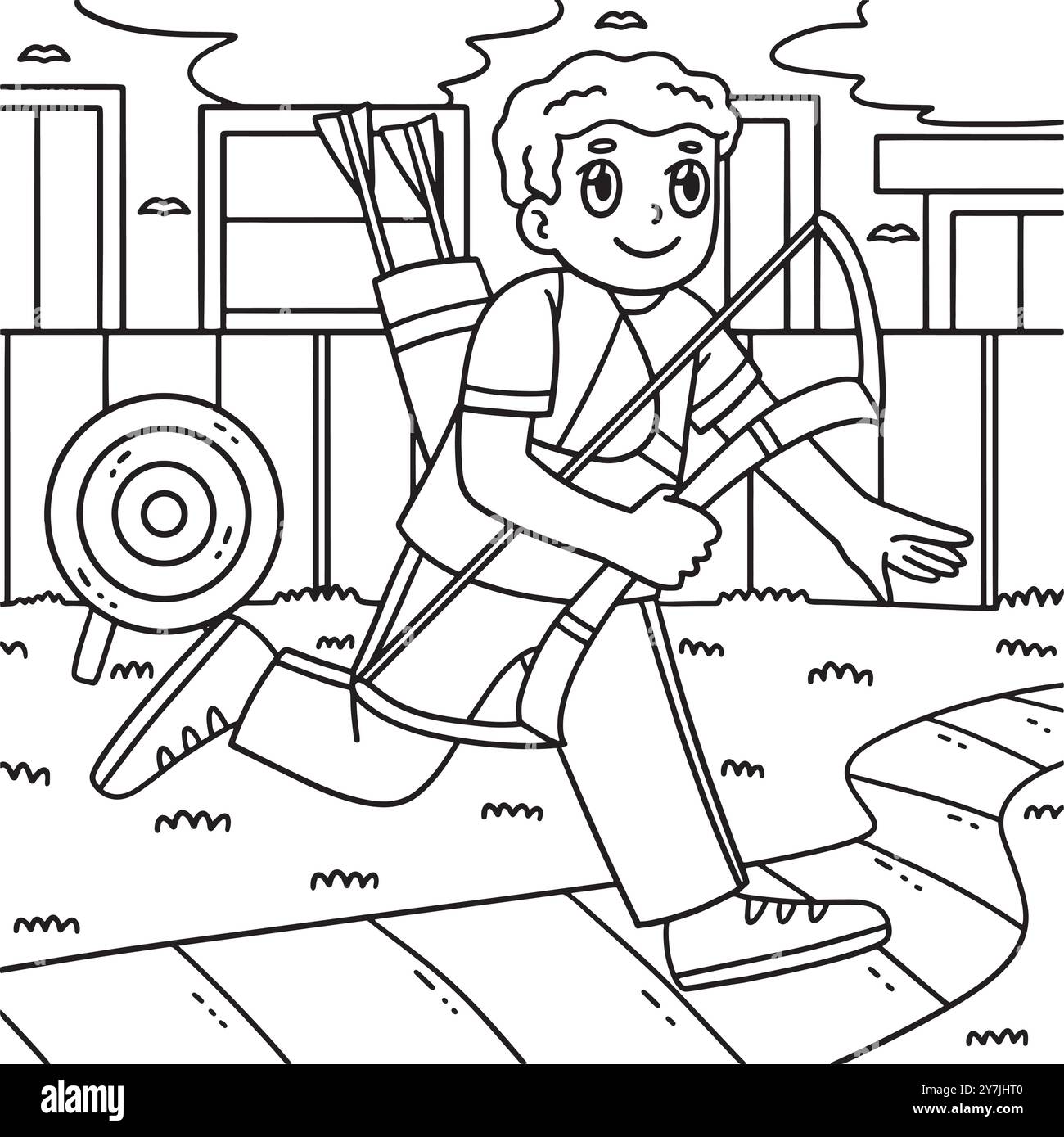 Archery Archer Heading for Practice Coloring Page Stock Vector Image ...