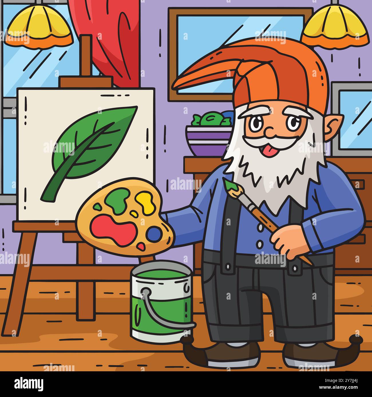 Gnome Painting Colored Cartoon Illustration Stock Vector Image & Art ...