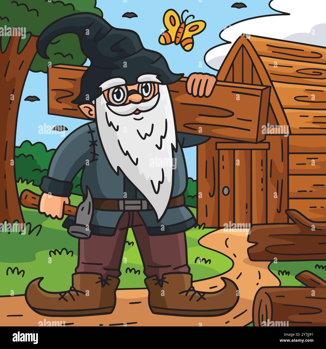Gnome Carpenter Colored Cartoon Illustration Stock Vector Image & Art ...