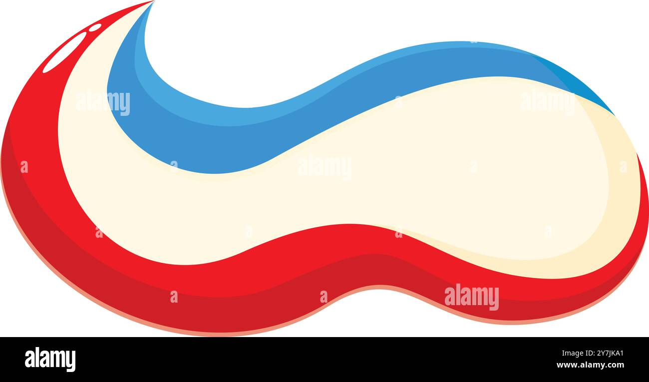 Red white and blue toothpaste swirl is isolated on a white background ...