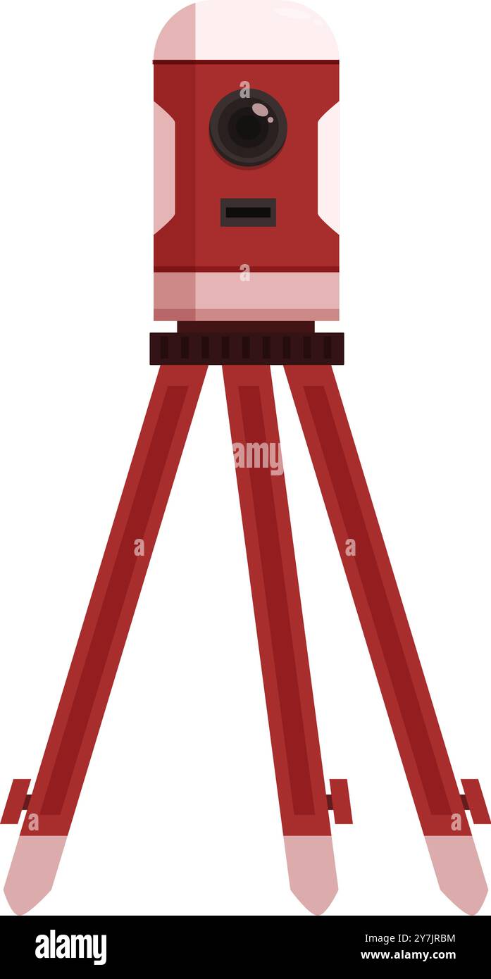 Red theodolite standing on a tripod measuring elevation differences on ...