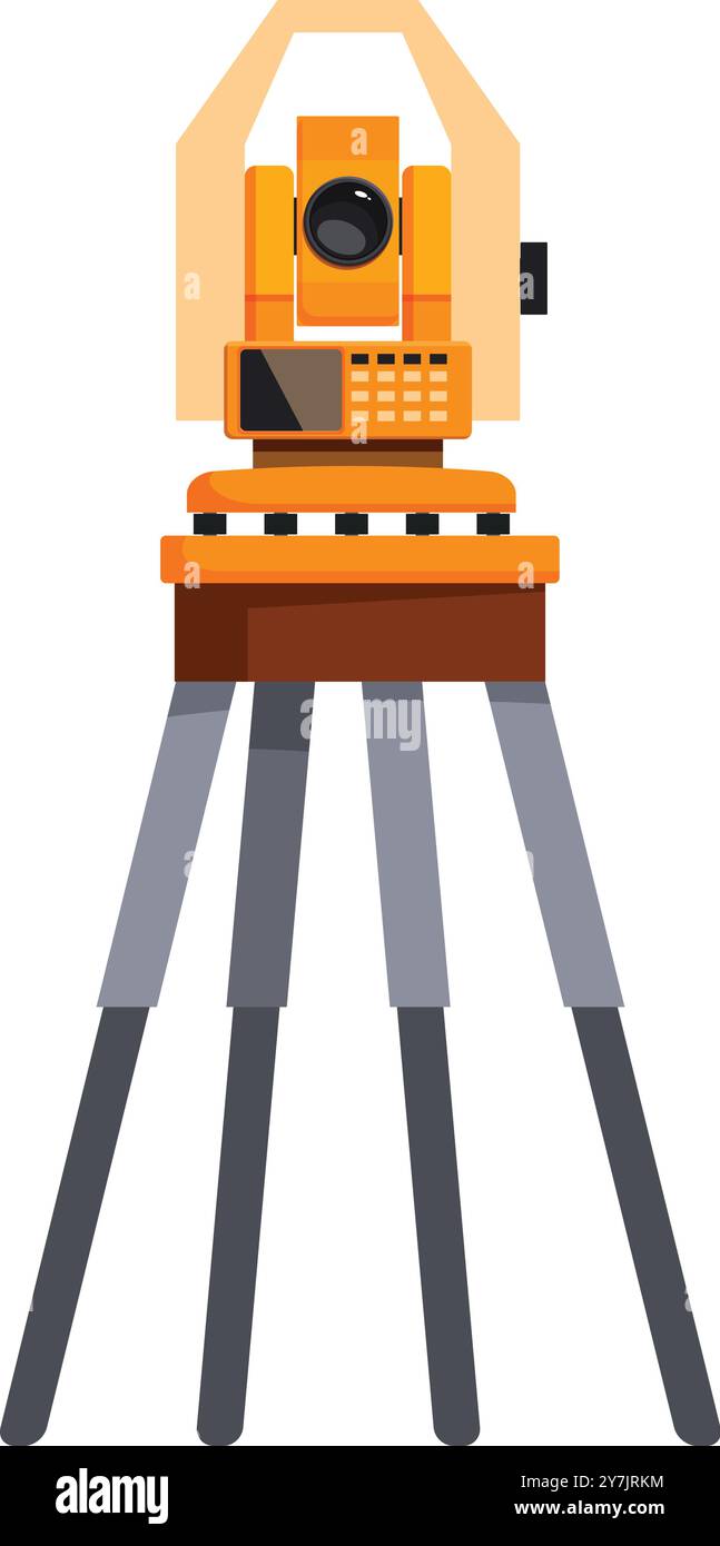 Modern digital theodolite is mounted on a sturdy tripod, ready for ...
