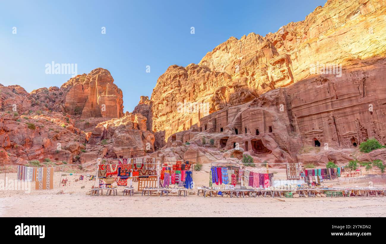 Selling rugs and souvenirs in Petra, Jordan. Stock Photo