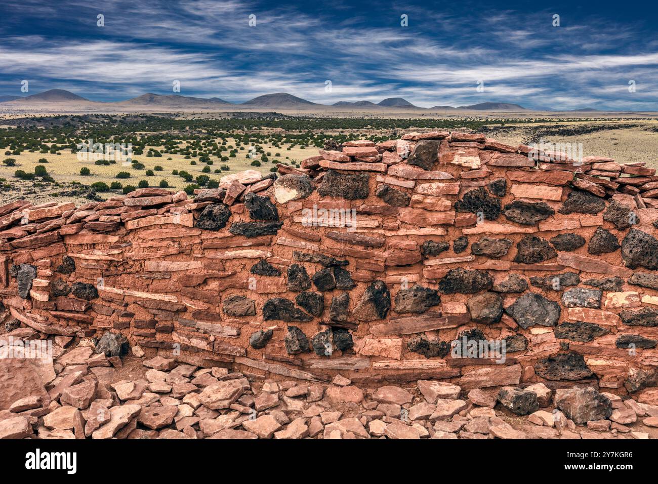 Fantastic Masonry Using Scoria & Sandstone, The Citadel 1100 AD, Wupatki National Monument, Arizona Stock Photo