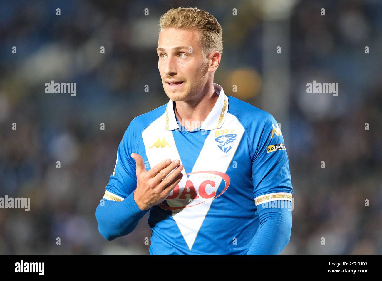 Matthias Verreth of Brescia Calcio FC during the Italian Serie B soccer  championship football match between Brescia Calcio FC and US Cremonese at  Mario Rigamonti Stadium on September 30, 2024, Brixia, Italy, image size:1300x956