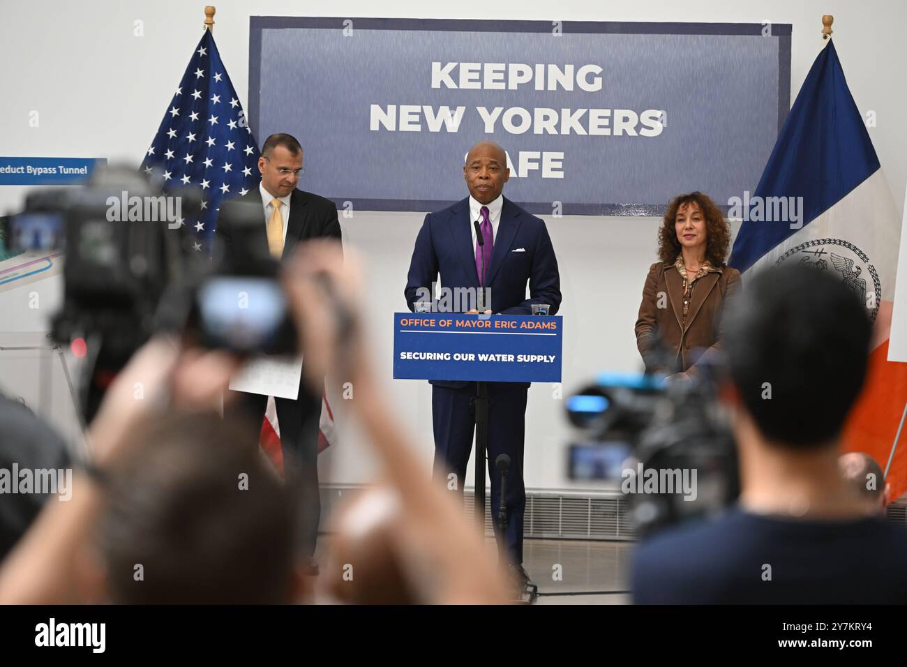 New York City Mayor Eric Adams delivers a public safety- and ...