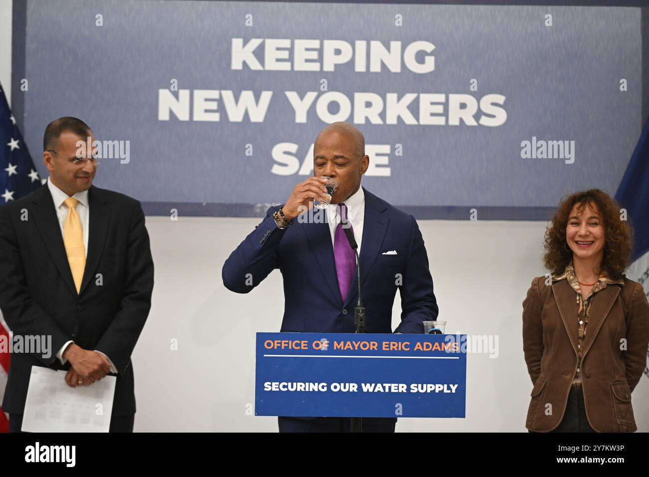 New York City Mayor Eric Adams delivers a public safety- and ...