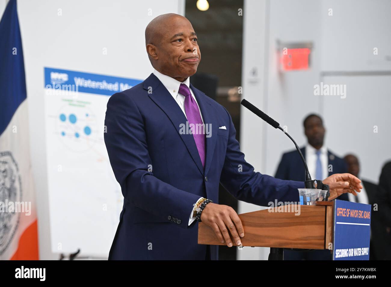 New York City Mayor Eric Adams delivers a public safety- and ...