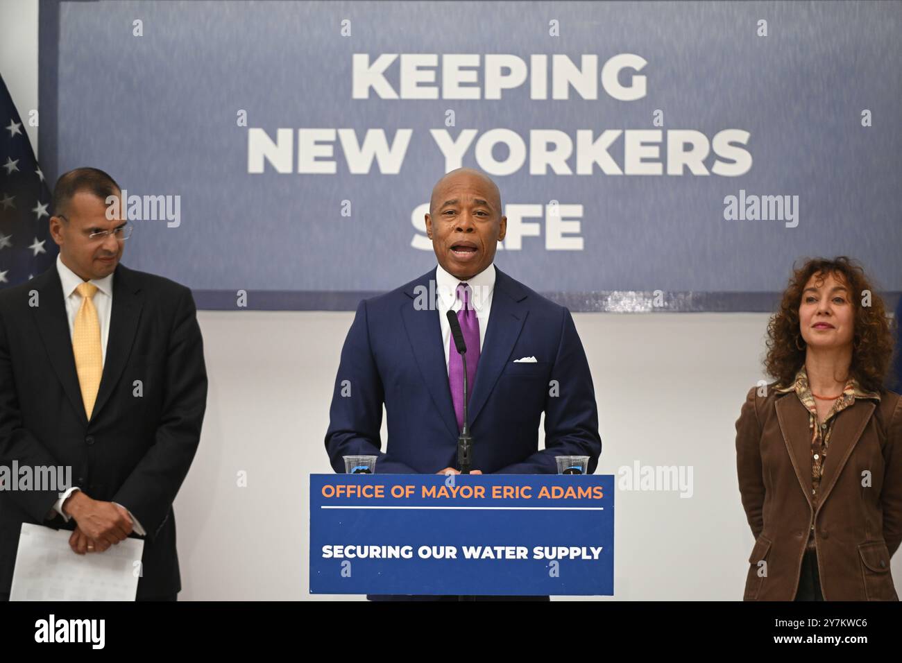 New York City Mayor Eric Adams delivers a public safety- and ...