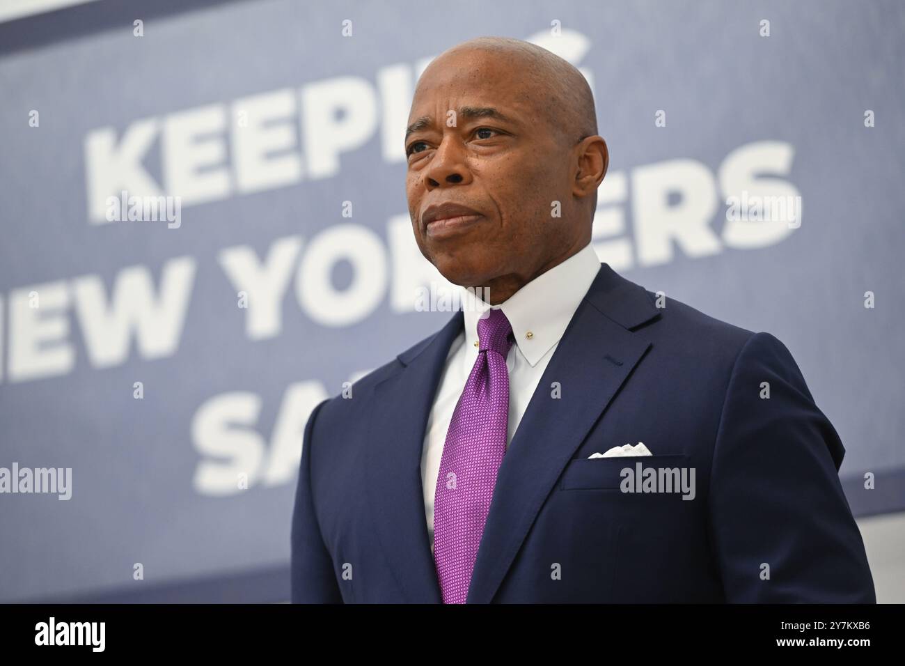 New York City Mayor Eric Adams delivers a public safety- and ...