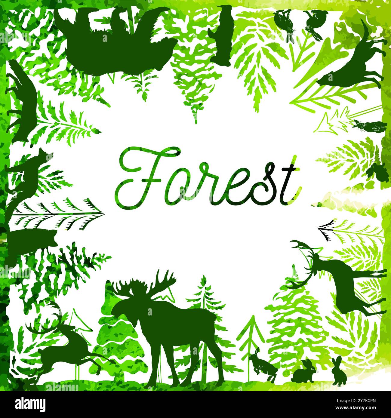 Frame forest with animals. hand drawing. Not AI Vector illustration ...